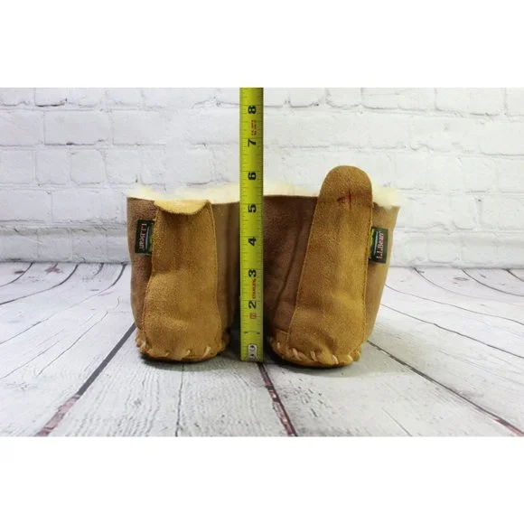 LL Bean Brown Suede Slip On Shearling Lined Ankle Slipper Boot Size 13 M - Picture 6 of 9